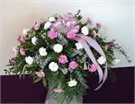 Pink and white carnation casket arrangement