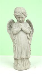 Little girl angel with her hands folded and head bow is made of concrete and stands 16