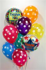 Send your thanks to family and friends by sending our Thank You Balloon Bouquet featuring two Thank You Mylars Balloon and 12  colorful printed latex balloons. Available for same day delivery on all orders placed by 2 p.m